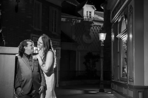 A black and white photo of Alexis and Christian